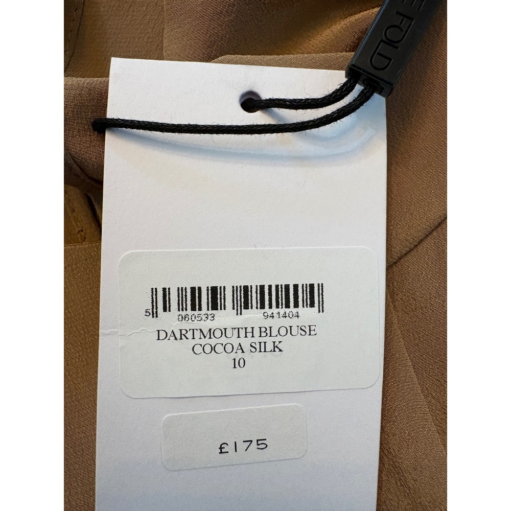 The Fold Dartmouth Blouse Women Size 10 Cocoa Brown New 100% Silk Pleated Top - Picture 5 of 8